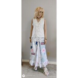 Custom Refashioned Skirt Denim Peasant Skirt Full Skirt Appliques & Ruffle